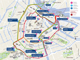 Carte des croisières touristiques sur les canaux d'Amsterdam