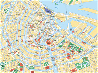 Carte touristique des musées, lieux touristiques, sites touristiques, attractions et monuments d'Amsterdam