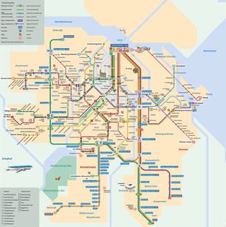 Carte du reseau GVB de tramway d'Amsterdam