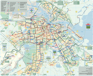 Carte du reseau GVB de bus d'Amsterdam
