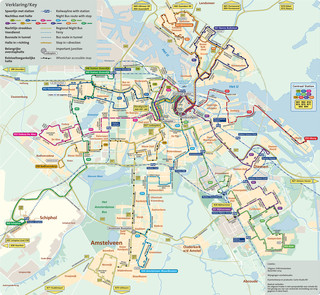 Carte du reseau GVB de bus de nuit d'Amsterdam